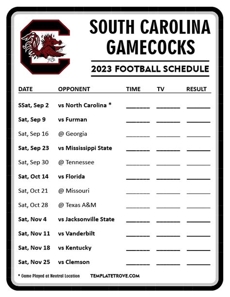 schedule south carolina football